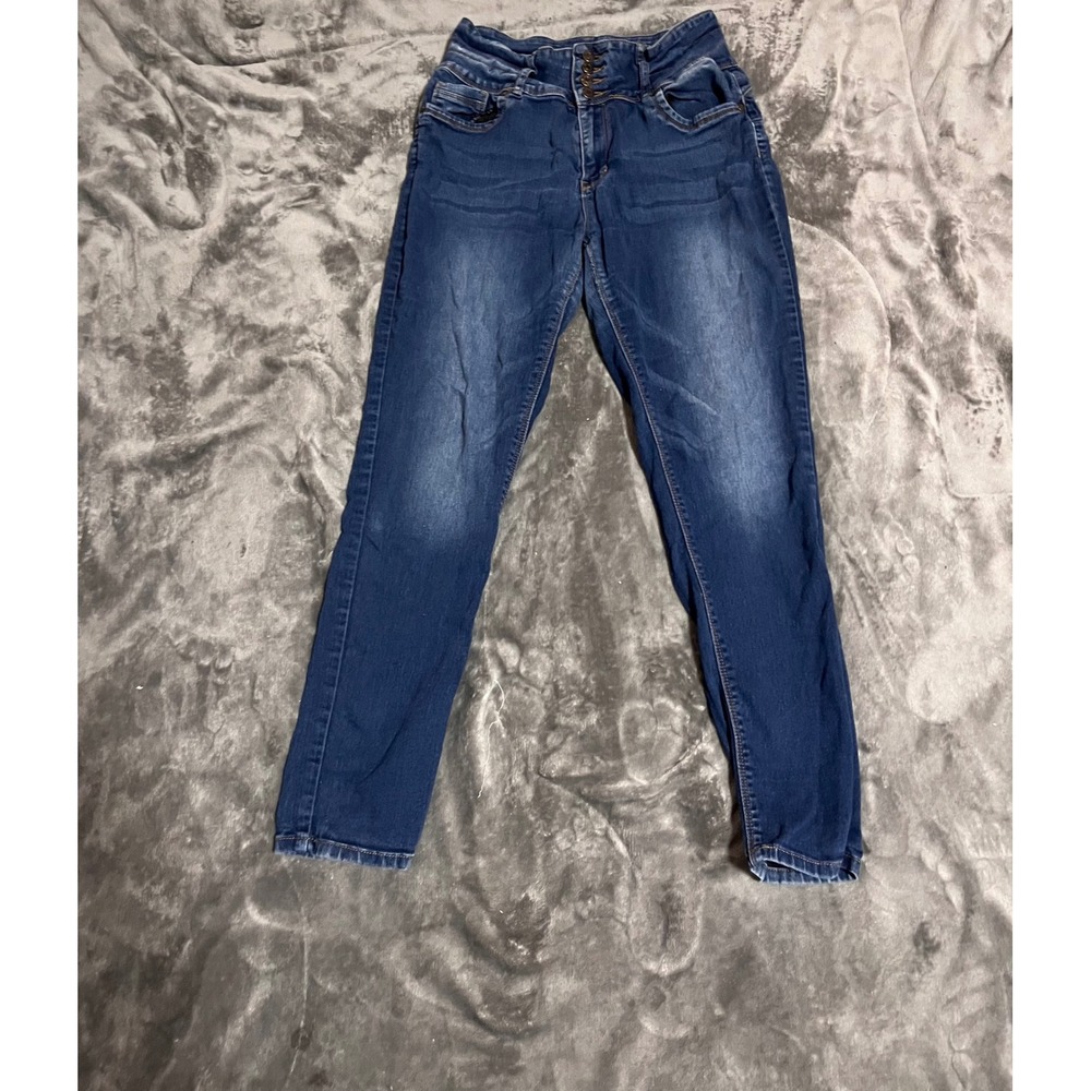 Bamboo Women Dark Wash High Waisted Skinny Jeans Multi Button Fly Size 13